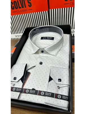 Slim Fit Likralı Desenli Çıt Çıtlı Hediye Kutulu Erkek Gömlek