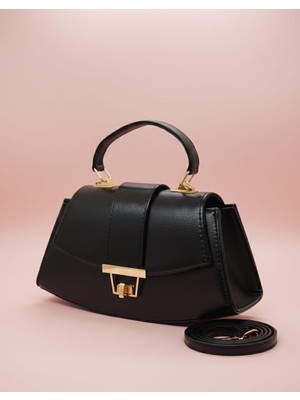 Veyla Style Gold Tokalı Siyah Kadın El ve Omuz Çantası