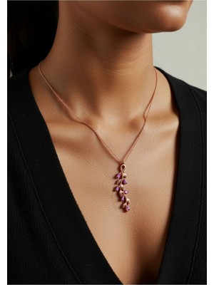 BG Jewellery Ametist Taşlı 925 Ayar Gümüş Kolye