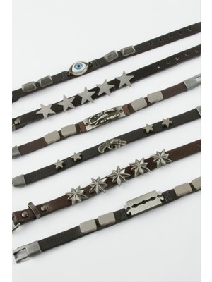 Ayena Moda Karışık Metal Aparatlı Deri Bileklik