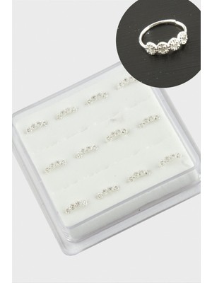 Ayena Moda Zirkon Tek Taş Halka Gümüş Hızma 12 Adet