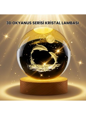 Ayena Moda Lazer Işlemeli Yunus Kristal Küre Sıcak Işıklı Ahşap Standlı