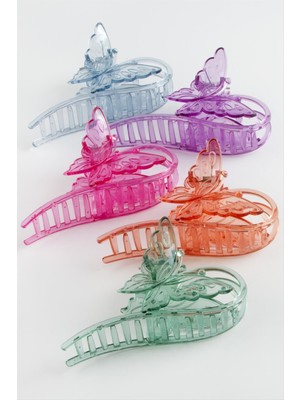 Ayena Moda Kelebek Şeffaf Renkli Mandal Toka 11 cm