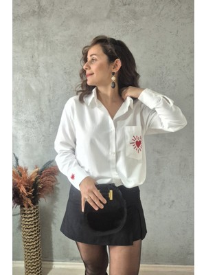 Filiz Yılmaz Butik Kalp Nakışlı Tasarım Gömlek