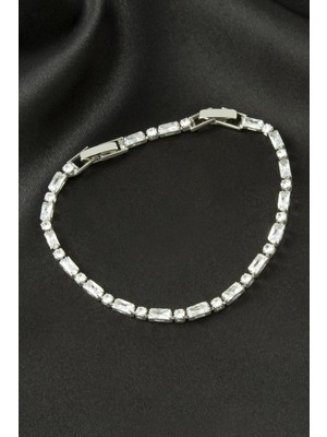 Ayena Moda Dikdörtgen Zirkon Taşlı Lüks Kararmaz Bileklik 3*6 mm
