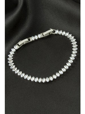 Ayena Moda Oval Zirkon Taşlı Lüks Kararmaz Bileklik 5 mm