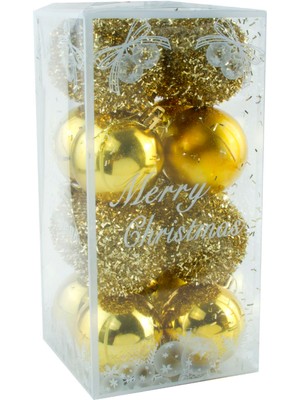 Ayena Moda 16 Adet Lüks Sarı Renkli Cici Top Yılbaşı Ağaç Süsü