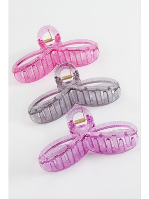 Ayena Moda Fiyong Simli Şeffaf Renkli Mandal Toka 11 cm