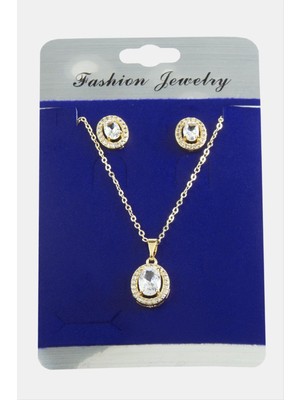 Ayena Moda Oval Zirkon Taşlı Set Kolye