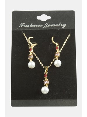 Ayena Moda Çiçek Inci Zirkon Taşlı Set Kolye