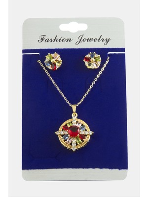 Ayena Moda Çiçek Zirkon Taşlı Set Kolye
