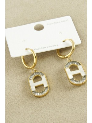 Ayena Moda Oval Zirkon Taşlı Lüks Çelik Küpe