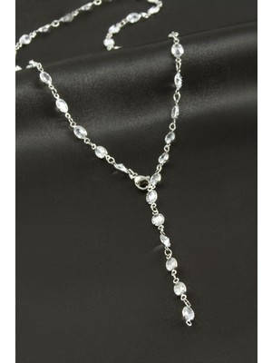 Ayena Moda Oval Zirkon Taşlı Çelik Y Kolye