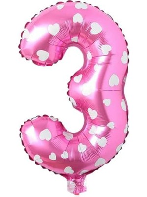 3 Rakamlı 16 Inç Pembe Kalpli Folyo Balon 36 cm (Pembe)