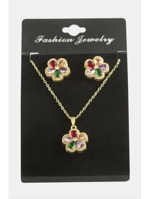 Ayena Moda Çiçek Zirkon Taşlı Set Kolye
