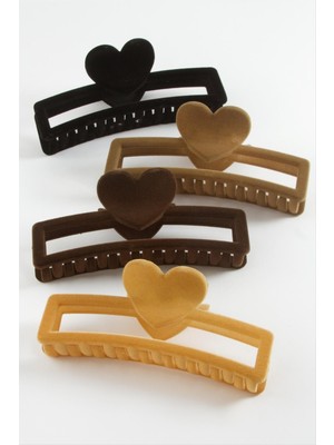 Ayena Moda Kalp Renkli Kadife Mandal Toka 13 cm