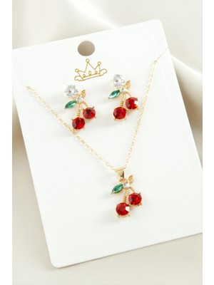 Ayena Moda Kiraz Zirkon Taşlı Set Kolye