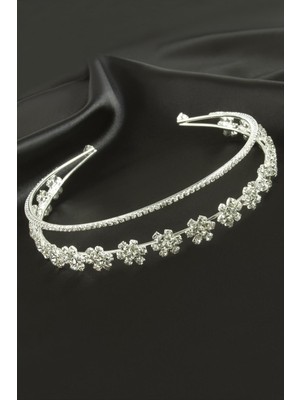 Ayena Moda Çiçek Lüks Taşlı Gelin Tacı