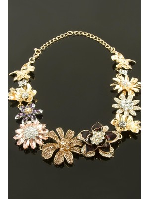 Ayena Moda Çiçek Taşlı Lüks Yaka Kolye