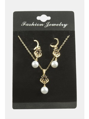 Ayena Moda Kalp Inci Zirkon Taşlı Set Kolye