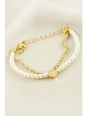 Ayena Moda Kalp Şerit Taşlı Inci Bileklik