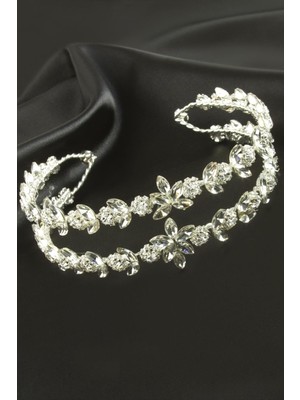 Ayena Moda Çiçek Lüks Taşlı Gelin Tacı