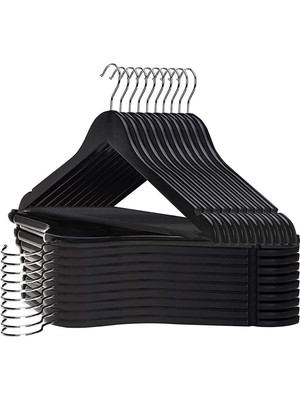 24 Adet Ahşap Görünümlü Plastik Askı, Siyah, Elbise Gömlek Pantolon Kıyafet Askısı Kalın Sağlam Malzeme
