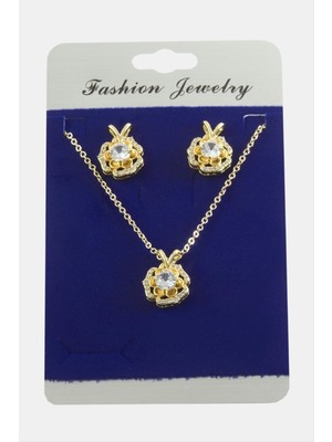 Ayena Moda Gül Zirkon Taşlı Set Kolye