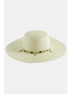 Ayena Moda Yaprak Boncuklu Hasır Şapka