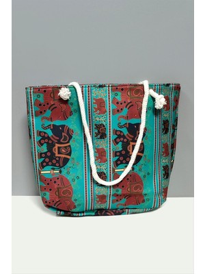 Ayena Moda Satürn Desenli Plaj Çantası