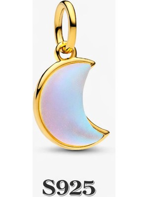 Lines Bijuteri Gümüş Işıltılı Gold Mavi Yeni Ay Charm