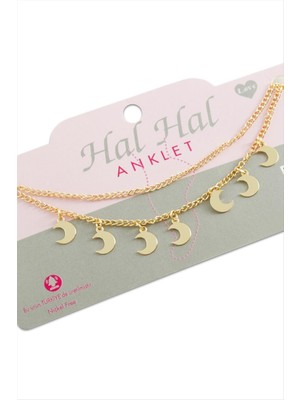 Ayena Moda Hilal Çift Zincirli Halhal