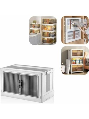 4 Katlı Katlanabilir Portatif Dolap (Beyaz-Gri) | Kapaklı, Ayarlanabilir Plastik Çok Amaçlı Saklama Rafı | Banyo, Çocuk Odası ve Mutfak Düzenleyici (4 Boy Seçeneği) (Tekli Kasa - Beyaz)