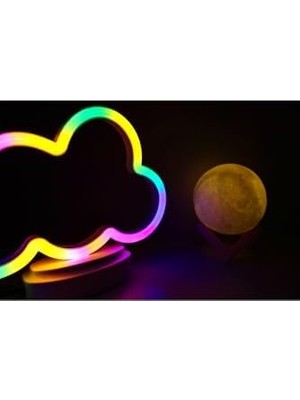 Işık KASABASI(106) Neon Bulut ve 3D LED Sarı Küre Gece Lambası Sarı