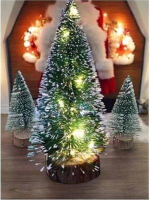 3'lü (1 Kendinden Gün Işığı 15 Cm,2 Adet Işıksız 10 Cm) Mini Çam, Yılbaşı Ağacı, Yeşil