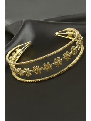 Ayena Moda Çiçek Lüks Taşlı Gelin Tacı