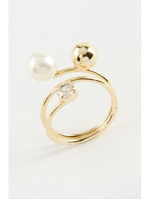 Ayena Moda Yuvarlak Inci Metal Yüzük