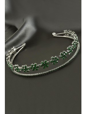 Ayena Moda Çiçek Lüks Taşlı Gelin Tacı