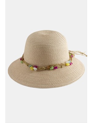 Ayena Moda Renkli Doğaltaşlı Hasır Şapka