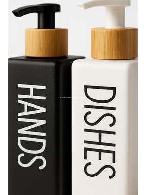 Bulaşık Deterjanlık ve Sabunluk Seti Bambu Tepsili Şık Ikili Set Siyah Beyaz Modern Tasarım Kompozit Malzemeli Mutfak Tezgah Üstü Organizer (Dikdörtgen)