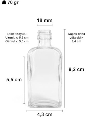 40 ml Kolonya Tıpalı ve Metal Kapaklı Hediyelik Yassı Kolonya Şişesi 40 cc Nişan, Düğün Cam Şişe 20 Adet (40 ml Yassı, Siyah Kapak )