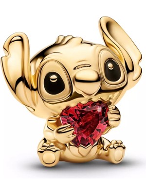 Lines Bijuteri S925 Stitch Kalp Şeklinde Gold Renk Charm ve Kolye Ucu