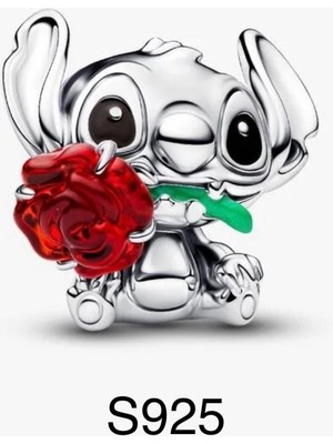 Lines Bijuteri Stich ve Kırmızı Gül Murano Charm