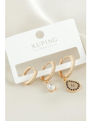 Ayena Moda 3 Adet Xuping Oval Zirkon Taşlı Lüks Çelik Küpe