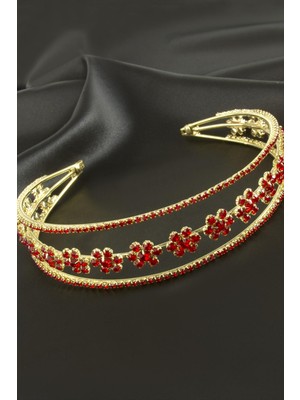 Ayena Moda Çiçek Lüks Taşlı Gelin Tacı