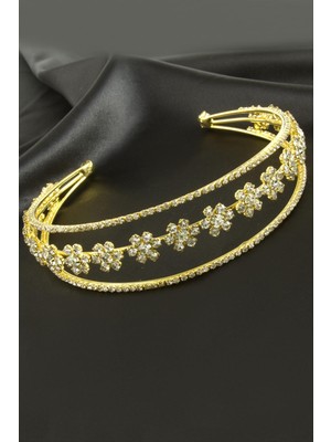 Ayena Moda Çiçek Lüks Taşlı Gelin Tacı