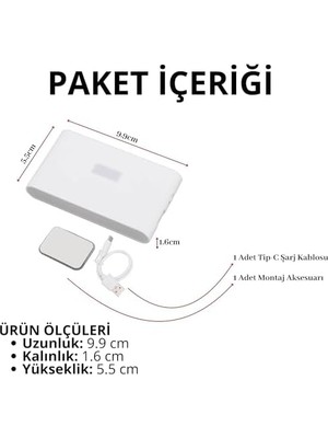 Iki Yönlü Şarj Edilebilir Mıknatıslı Sensörlü LED Aplik 2700K Günışığı, On-Off ve Sensör Modu (1 Adet)