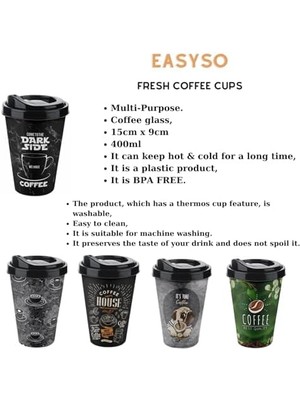 400 ml Termos Mug – Yıkanabilir Plastik Kahve Kupası, French Press Filtre Kahve ve Meşrubat Bardağı, Taşınabilir ve Dayanıklı Tasarım (400ML, Green Cup)