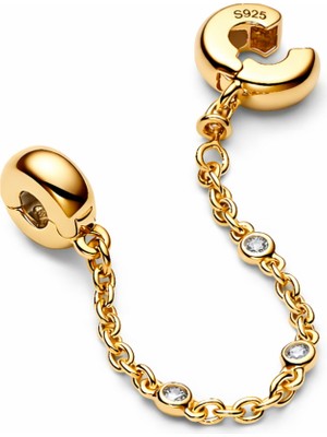 Hector Co Jewellery Gold Renk Şeffaf Üç Taşlı Güvenlik Zinciri