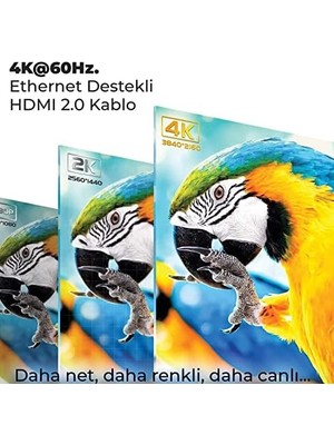Bix NHD02 4K@60Hz Yüksek Hızlı HDMI & Ethernet Kablosu, 18GBPS Veri Aktarım Hızı, HDMI 2.0, Full Hd 3D Ready Teknolojisi, Pvc Kaplama, Bilgisayar Monitörü, UHD Tv, Ps5, Ps4 Uyumlu 2 Metre Kablo